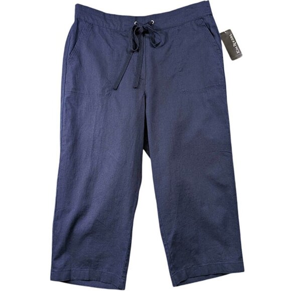 Kim Rogers Capri Pull On Womens Small Crop Linen Blend Navy NEW Summer Beach - Picture 1 of 10